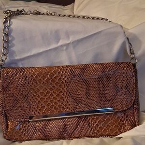 Bijoux Terner Tan Snake Print Chain Shoulder Bag